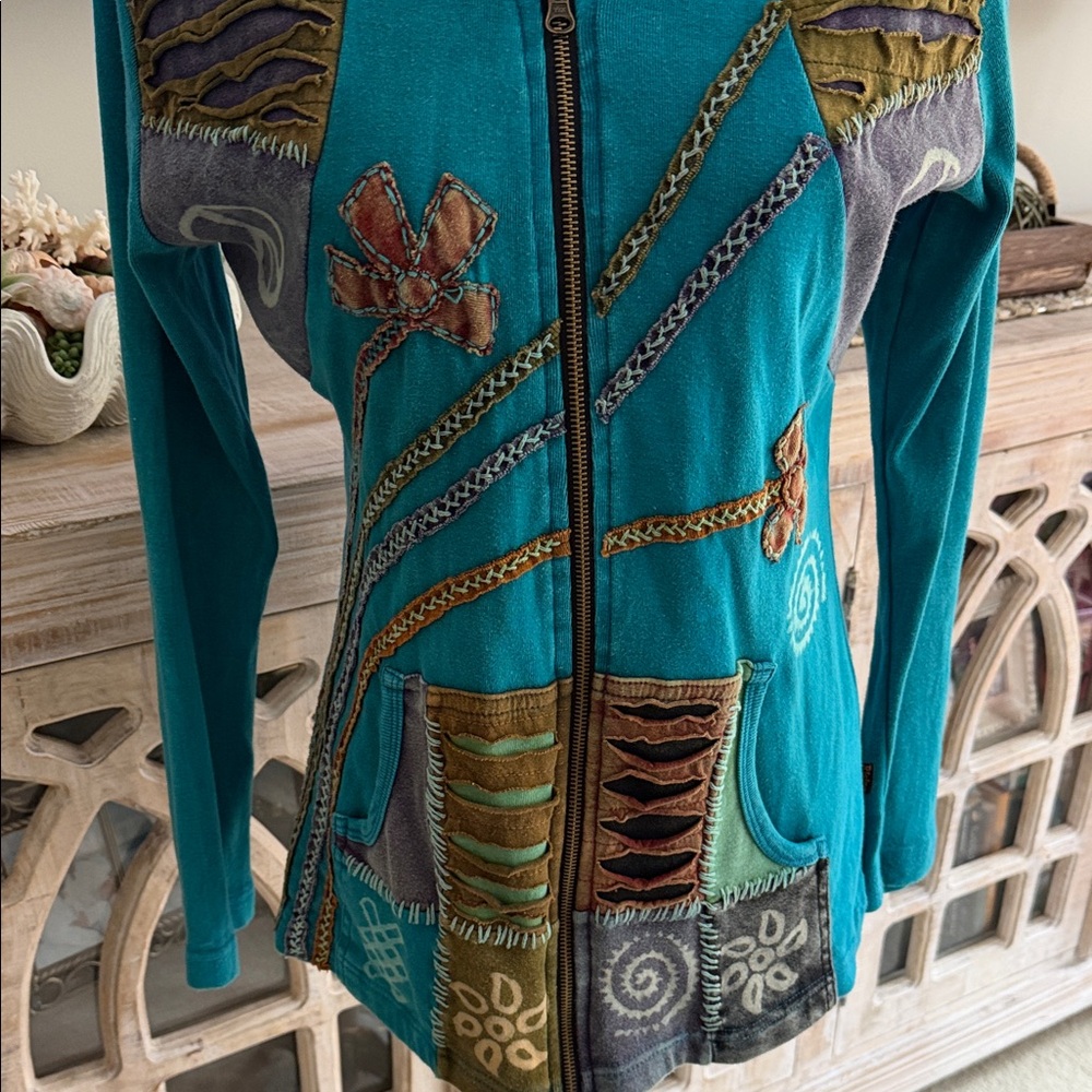 Rising International Teal Patchwork Jacket - image 3
